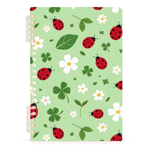 Spiral Journal Notebook Ladybug Clover Flower A5 Lined Hardcover PP Material with 60 Pages Paper College Ruled Notebook for Work Note Taking Writing 5.7x8.3 Inch