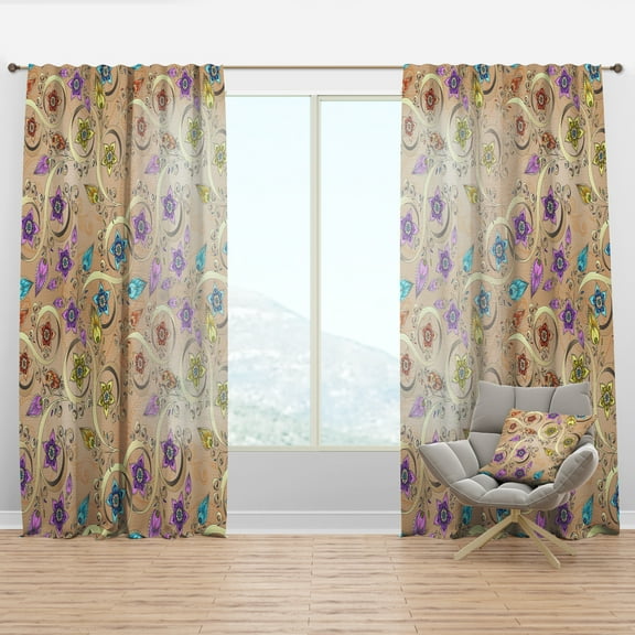 Designart 'Flowers With Ornamental Colored Floral Pattern' Vintage Curtain Panel