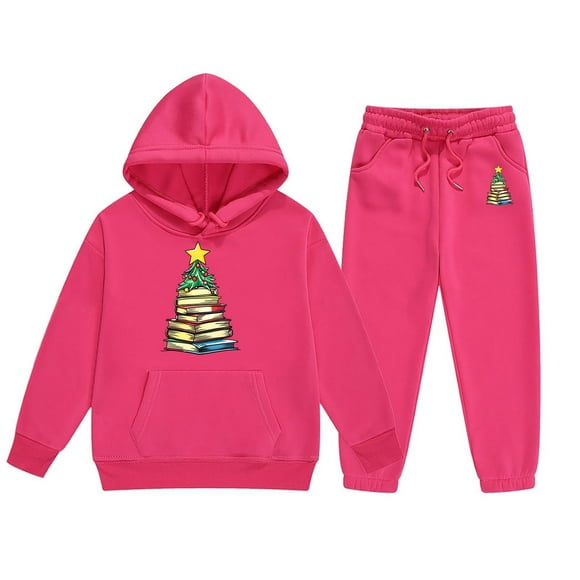 FhsagQ Outfits for Girls Children's Middle and Large Children's Long Sleeved Letter Print Hooded Top Sweater Pants Set Little Girl Outfits 7/8T Sets Shorts Easter Watermelon Red 4-5 Years