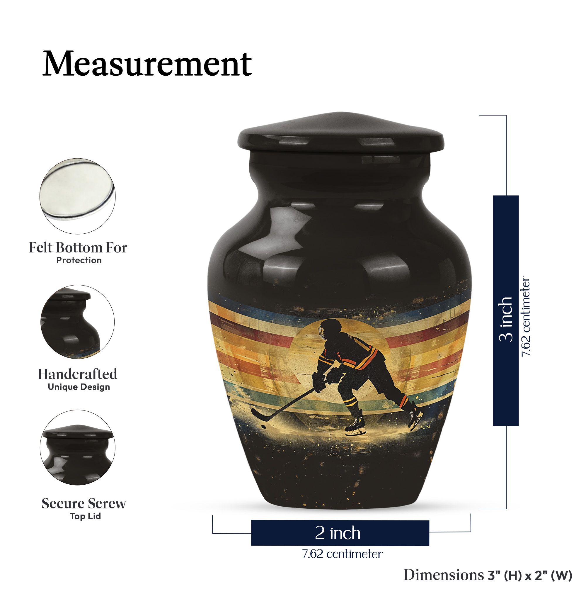 KARYLIZ Ice Hockey Urn - Black Cremation Urns For Men - Cremation Urns for Human Ashes Adults - Funeral for Ashes - Adult Urn for Human Ashes Female for Burial 1 Pcs 3 Inch