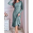 thumbnail image 5 of Long Sleeve Fall Dress for Women Casual Crew Neck Midi Long Ribbed Knit Ruffle Swing Maxi Dress Grayish Blue S, 5 of 7