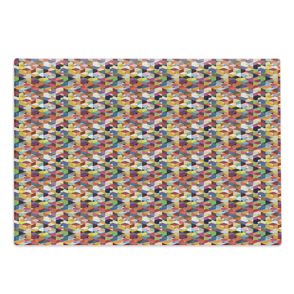 Retro Cutting Board, Lively Scene of Triangles Diamond Shapes and Other Polygons in Grunge Style, Decorative Tempered Glass Cutting and Serving Board, in 3 Sizes, by Ambesonne