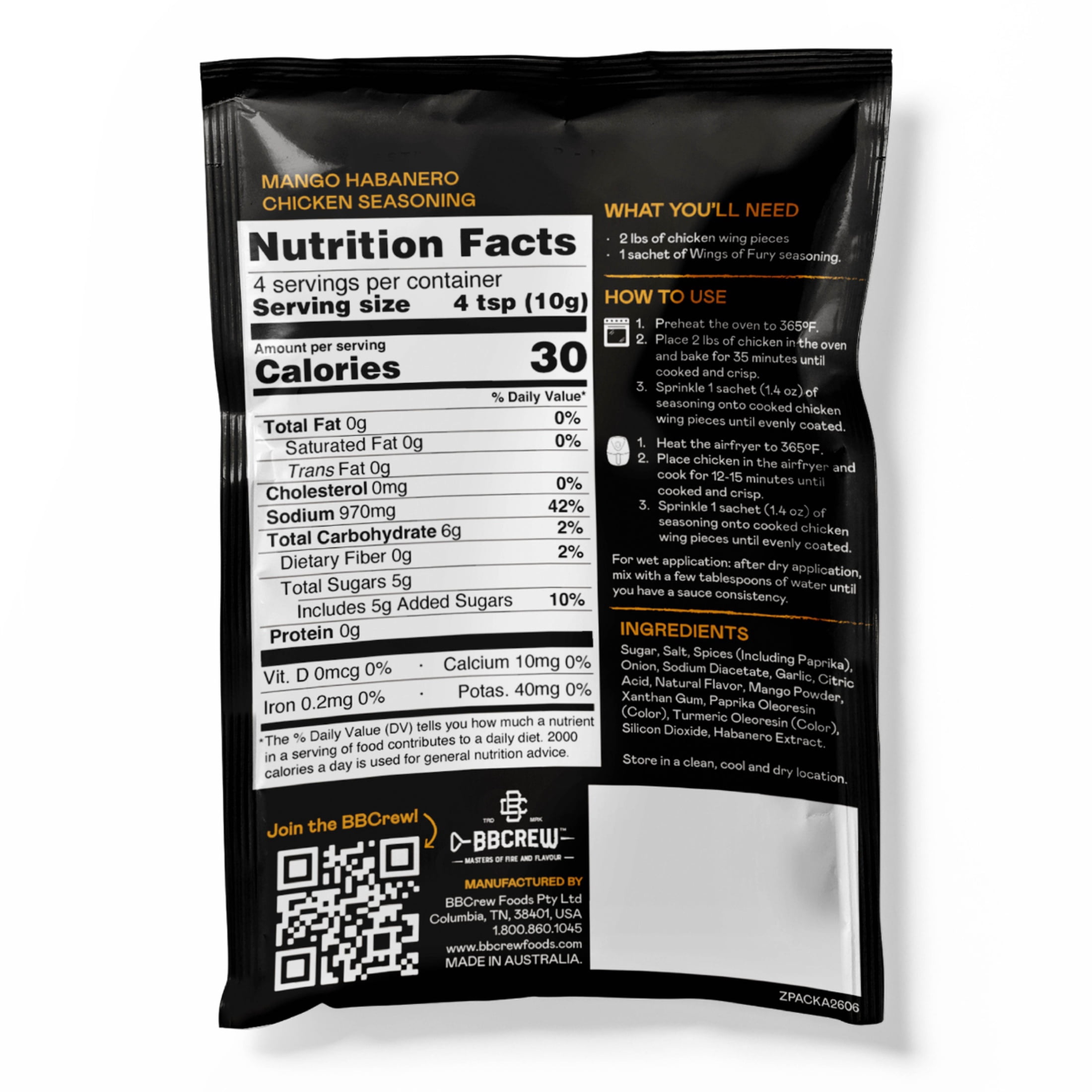 Wings of Fury Mango Habanero Chicken Seasoning Mix, 1.4 oz. Packet (Shelf Stable)