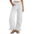 thumbnail image 2 of Cagogo Women's Plus Size Wide Leg Elastic Waist Pants Cotton Linen Flowy Casual Loose Long Trousers with Pockets Workout Lounge Beach Summer Clothes, White 3XL, 2 of 5