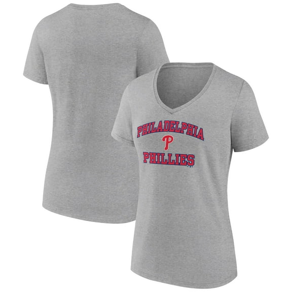 Women's Gray Philadelphia Phillies Heart and Soul V-Neck T-Shirt
