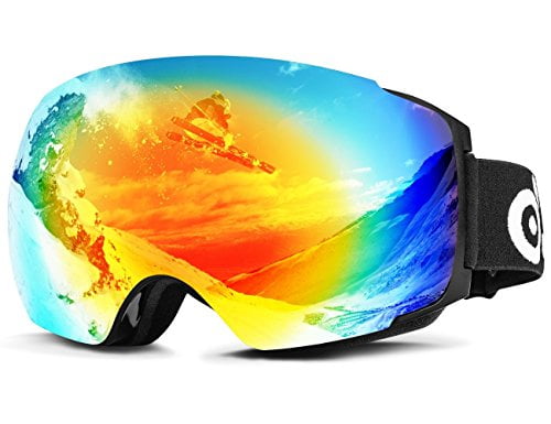 ODOLAND Large Spherical Frameless Ski goggles Double Lens for Men Women Kids 