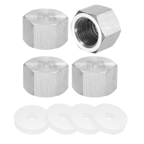 4 Pack Hex End Cap, 304 Stainless Steel PT 3/8" Female Pipe Fitting with Washer