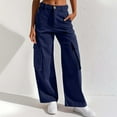 thumbnail image 2 of OSOLU Solid Color Women Cozy Mid-Waist Cargo Jeans Stretch Wide Leg Denim Pants With Pockets Trousers Daily Relaxed Fit Breathable Bottoms, 2 of 5