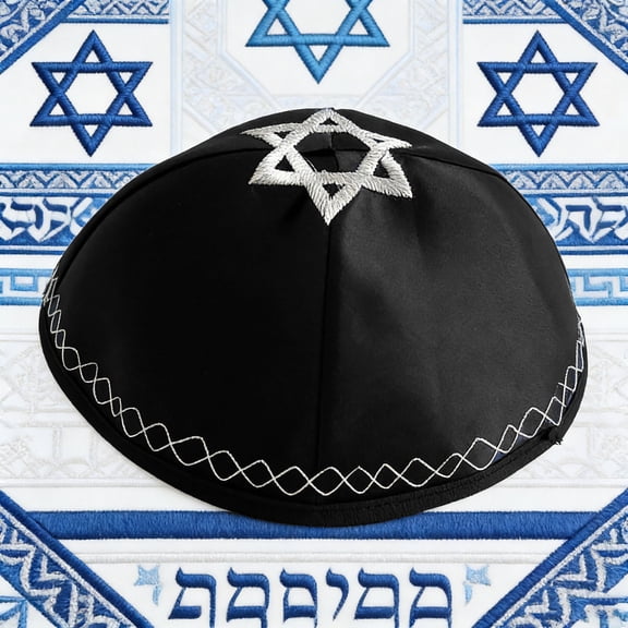 STEDY Men's Star of David Kippah, Soft Brimless Jewish Skull Cap, Black, One Size, Religious Ceremonies and Daily Wear
