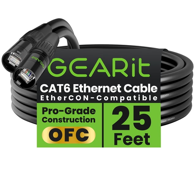 Cable Ethernet GearIt blindado CAT6 Ethercon de 25 pies, negro