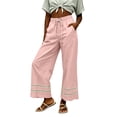 thumbnail image 4 of ShomPort Womens Boho Palazzo Pants Eyelet Hem Wide Leg Drawstring Casual Trendy Ankle Length Palazzo Pants Travel, 4 of 6