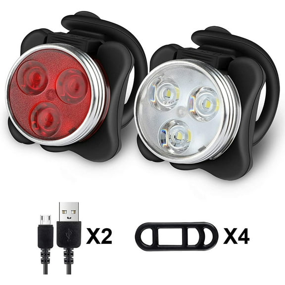SHELLTON USB Rechargeable Bike Light Set,Super Bright Front Headlight and Rear LED Bicycle Light, 650mah Lithium Battery, 4 Light Mode Options(2 USB cables and 2 Strap Included)
