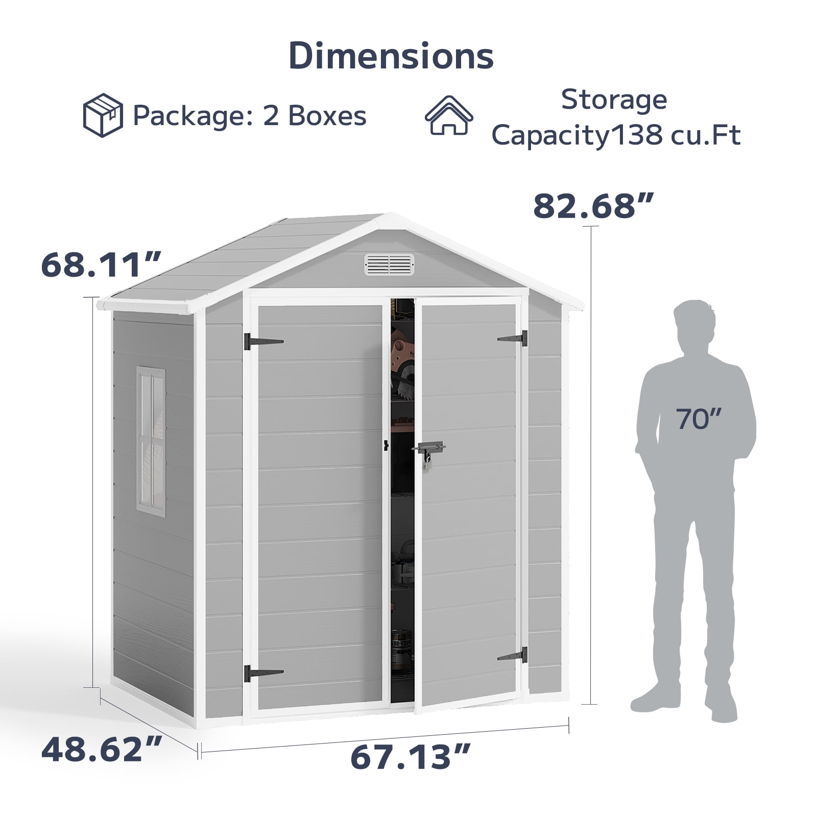 6 ft. W x 4 ft. D Outdoor Plastic Storage Shed with Floor and Lockable Door, 22.52 sq. ft., for Yard and Garden, Gray