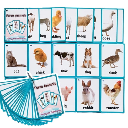 18-Piece Farm Animals English Flash Cards Set - Educational Learning Toys For Toddlers & Pre-K Kids