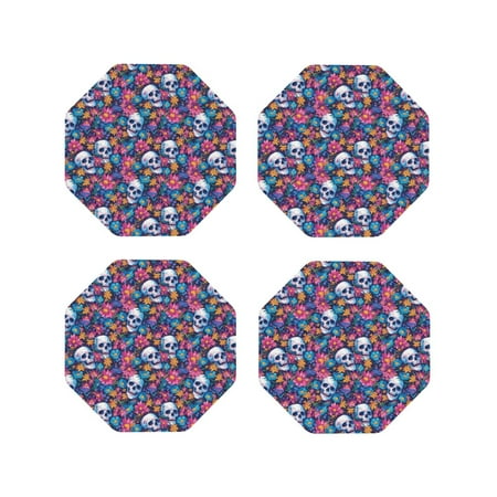 

Tideii Skull Daisy for Leather Coasters 4 Pieces Anti-fouling and Anti-scalding Decorative Coasters Suitable for Restaurants Kitchens Coffee Shops-Octagon