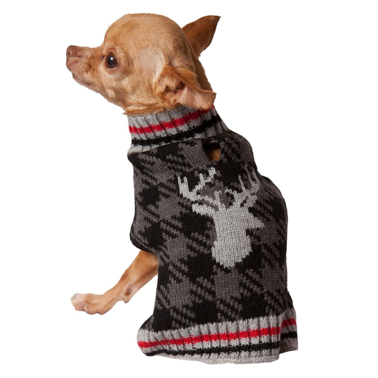 Holiday Time Grey Check Moose Dog Sweater