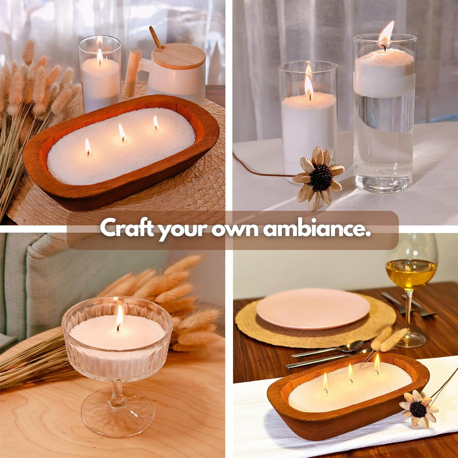 Pearled Candle Sand Gift Set with Wicks,3.3 lbs Sand Wax Candle Kit:Wooden Dough Bowl,100 Wicks,Scented Oil,Up to 360 Hours Burn Time,Non-Toxic,Reusable Candle Making Kit,White