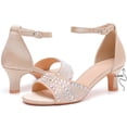 thumbnail image 3 of DADAWEN Low Hee Dress Shoes Open Toe Ankle Strap Sandals Rhinestone Shiny Champagne 6.5US, 3 of 5