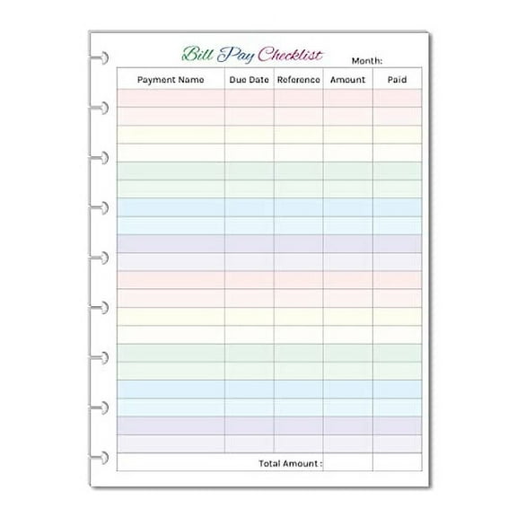 Monthly Bill Pay Checklist Inserts, Budget Planner for 9 Disc Happy Planners