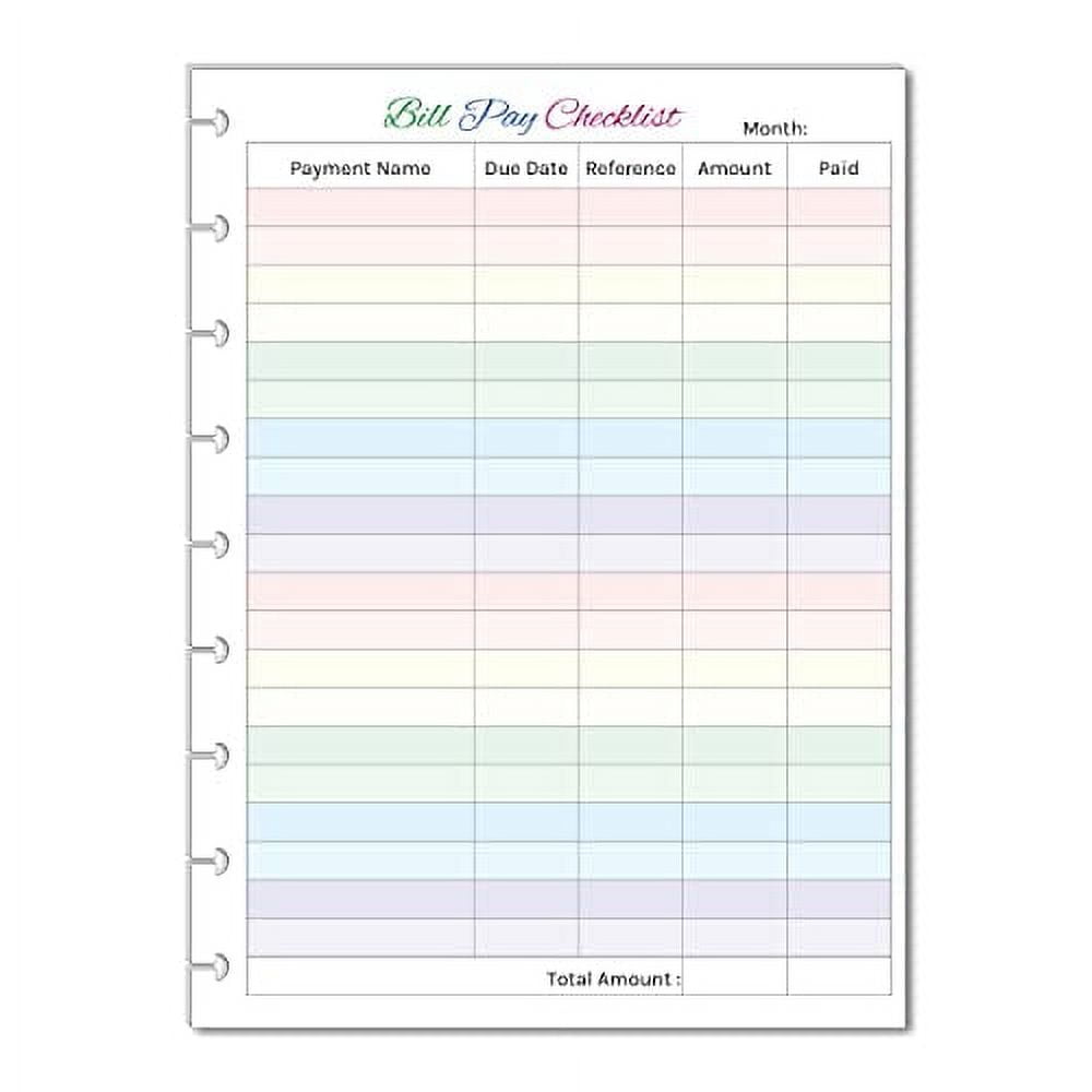 Monthly Bill Pay Checklist Inserts, Budget Planner for 9 Disc Happy Planners