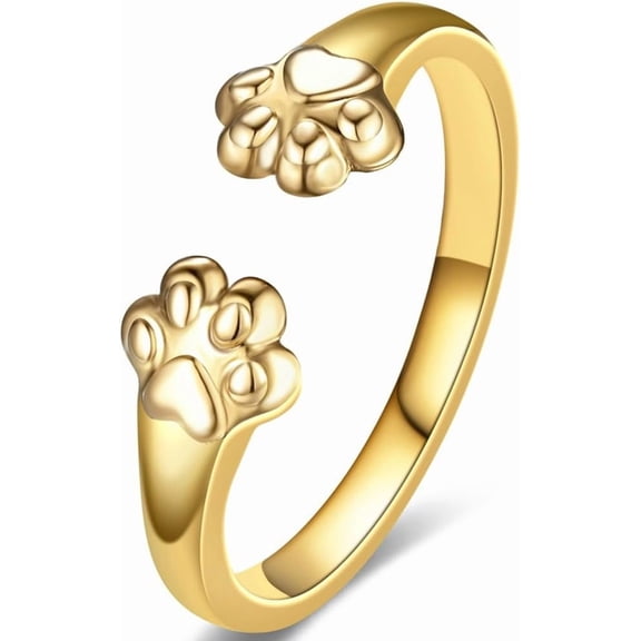 Stainless Steel Adjustable Size Cat Dog Pet Paw Style Holiday Party Wedding Statement Ring