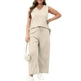 thumbnail image 5 of GXIPO 2 Piece Summer Sets for Women – Casual Wide Leg Crop Pants Lounge Wear Beige M, 5 of 6