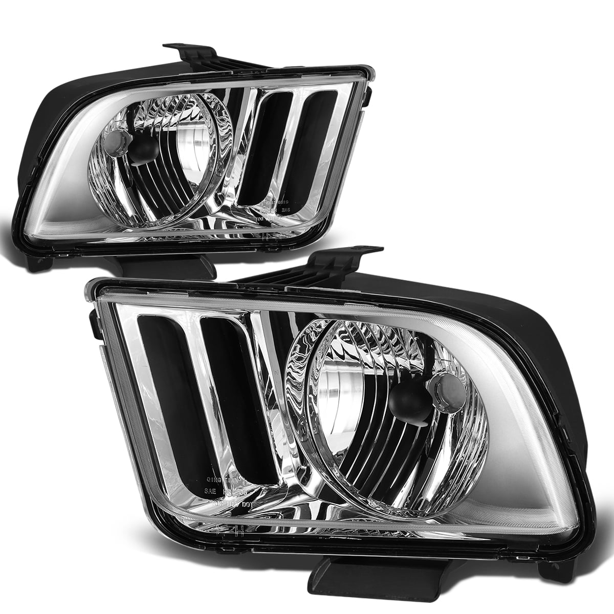 2005-2009 Ford Mustang Black LED Tube Projector Headlights Headlamps Left+Right