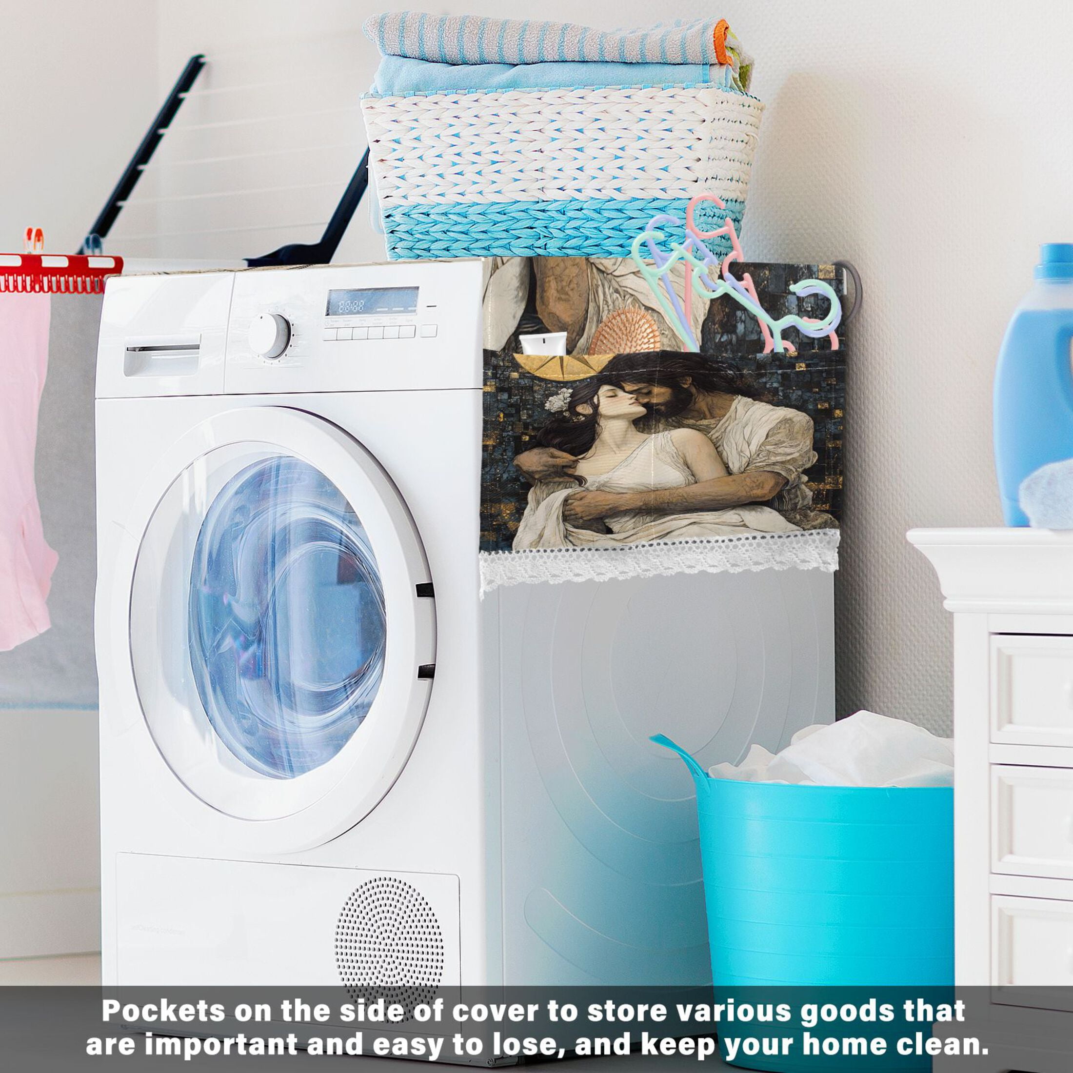 The Star and The MaidenWasher and Dryer Covers Dust-Proof and Oil Resistant Fridge Cover with 4 Storage Pockets Washing Machine Top Cover for Laundry Kitchen Home 51.2 x 22 In