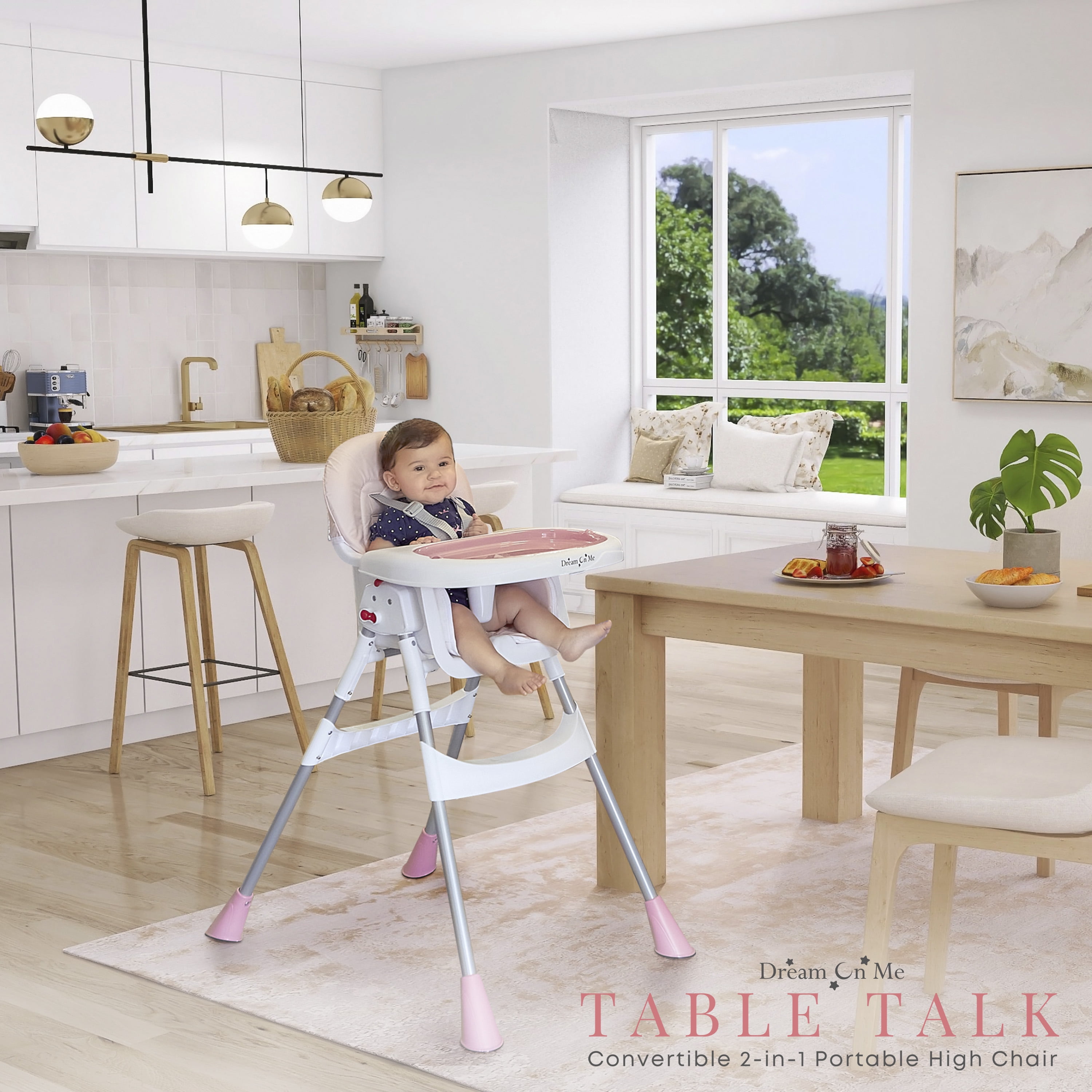 Dream On Me Portable 2-In-1 Table Talk High Chair, Gray