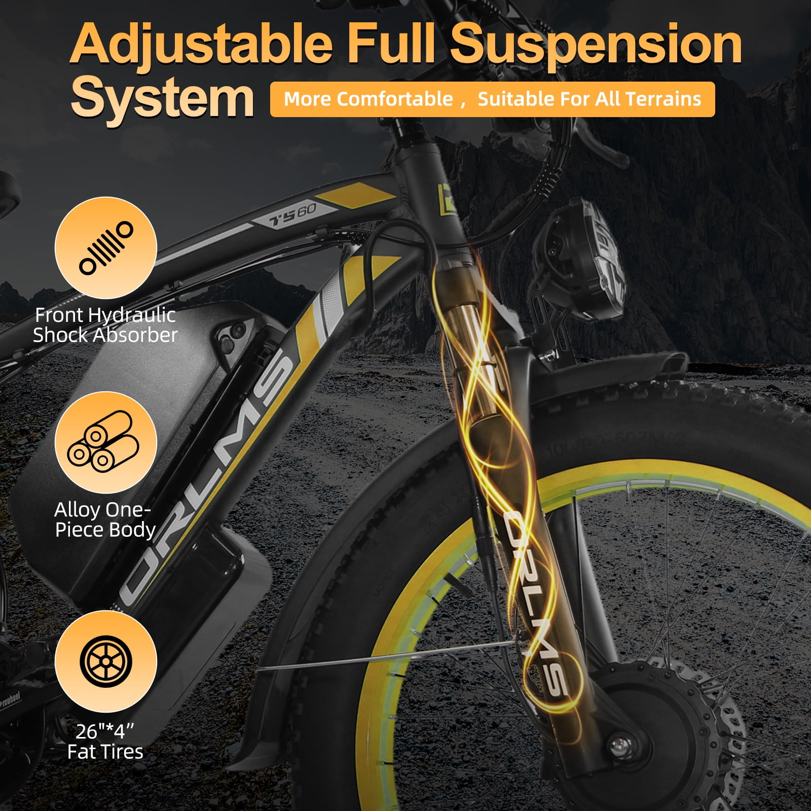 5000W Peak Dual Motor E-Bike, 60V 25AH Battery Electric Bike for Adults, 45MPH Mountain AWD 21-Speed Snow E-Bike with 26" x 4.0 Fat Tire, Long Range Mountain Dirt Off-Road