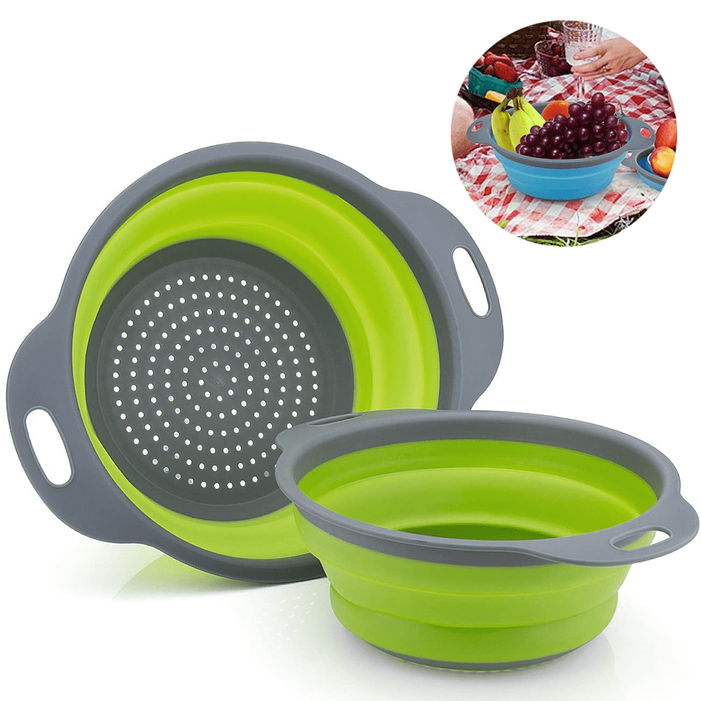 Details about   Collapsible Colander Silicone 3 Set Pasta Vegetable /Extendable Handles Green 