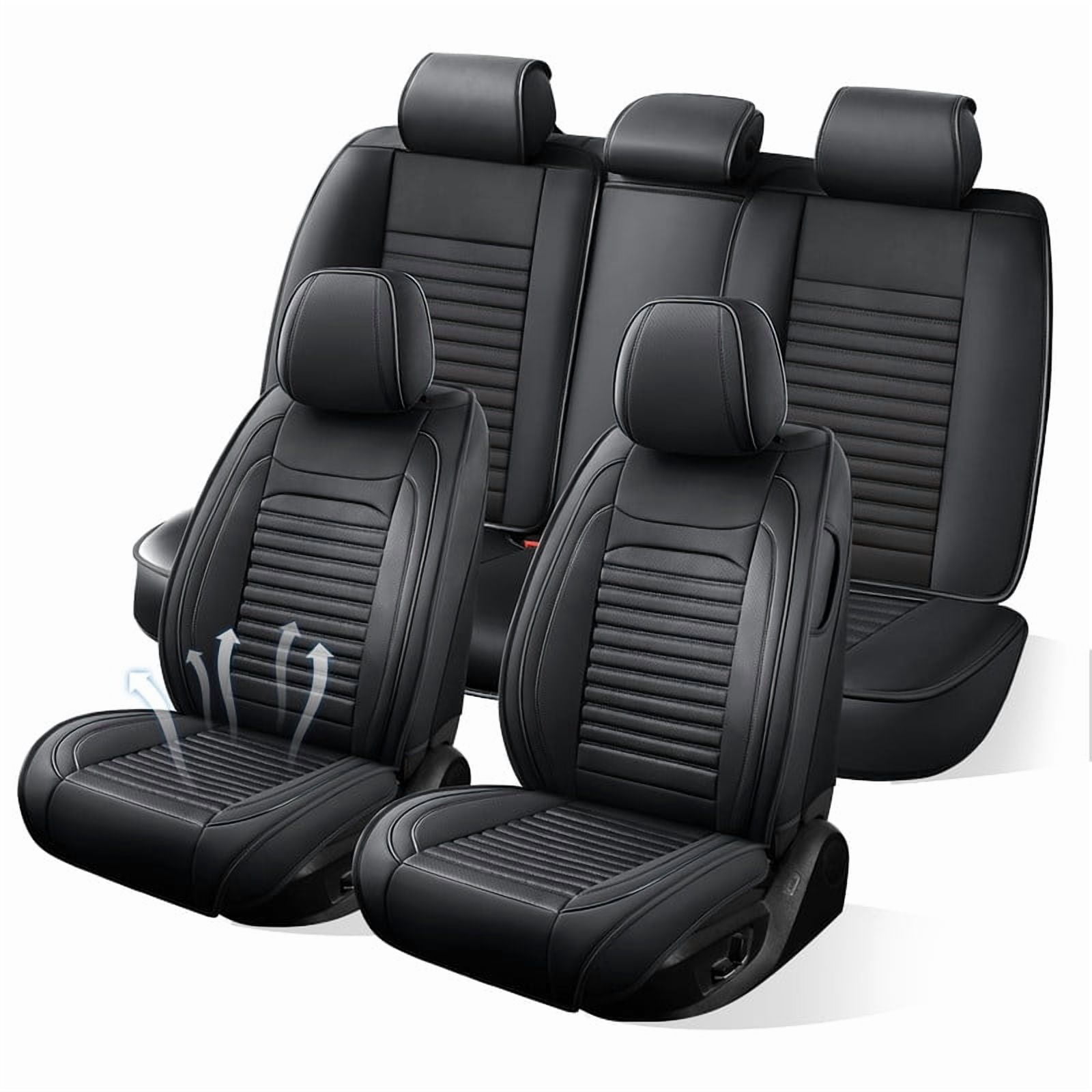 Car Seat Covers Full Set Fit for Honda Accord 2005-2026, Premium Faux Leather Car Seat Protector,Breathable Anti-Slip Full Wrapping Edge Seat Covers(Black,Full Set)