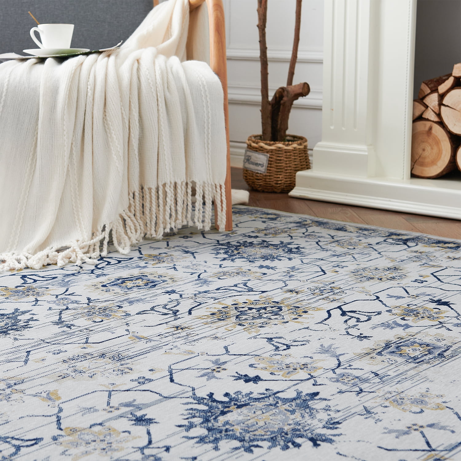Rug King Kitchen Runner Rug Vintage 2x6 Navy Foldable Persian Floral Print Carpet Non Slip Rug for Entryway Living Room Bedroom Bathroom Kitchen