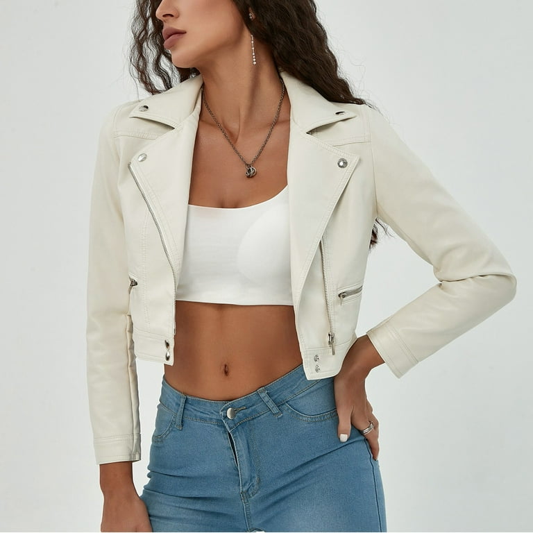 オフホワイト Off White Motorcycle Hole Crop Jacket HBFAGFB Womens Fall Fashion 2023 Short Zip up Motorcycle