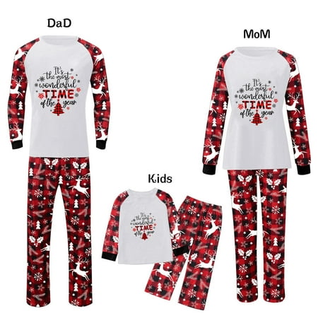 

women Christmas pajamas for family matching outfits son daughter sets soft Red Parent-child Attire Christmas Suits Patchwork Plaid Printed Homewear Round Neck Long Sle