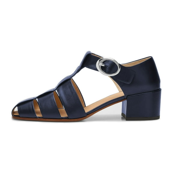 FSJ Women Comfortable Hollow Cage Roman Gladiator Sandals Chunky Low Heel Closed Toe Fisherman Sandals Ankle Strap Summer Daily Shoes Size 8 Navy