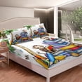 thumbnail image 2 of Monkey Animal Fitted Sheet Queen Size Colorful Books Pattern Bedding Set Kids Room Decor English Letter Print Bed Cover with 2 Pillowcases Tropical Coconut Tree Soft Polyester Bedding,No Top Sheet, 2 of 6