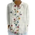 thumbnail image 2 of LYEAA Women Floral Printed 3/4 Sleeve Blouse with Roll-Up Cuff Detail Button-Down Collar Design Lightweight Fabric Vacation Casual Wear White XXL, 2 of 5