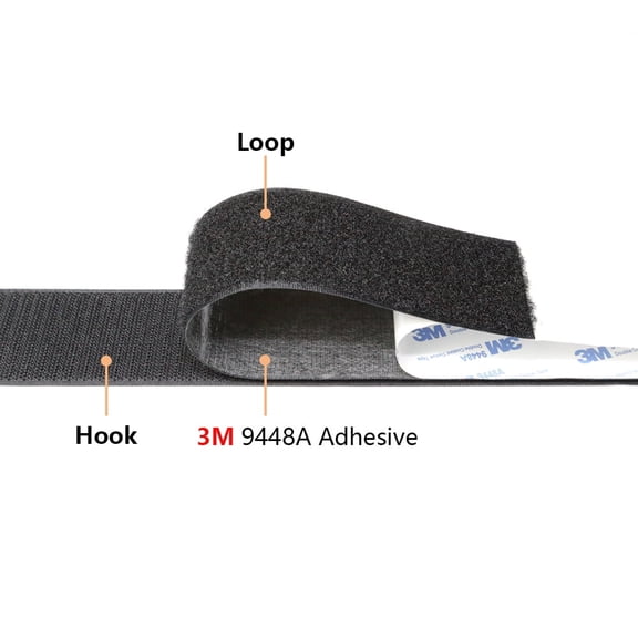 Industrial Black Heavy Duty Hook and Loop - 2 Inch Wide No-Residue Removal for Garage & Home