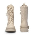 thumbnail image 4 of Dream Pairs Women's Fashion Lug Sole Ankle Booties Lace-Up Mid Calf Combat Boots SDMB2217W BEIGE WHITE Size 6, 4 of 5