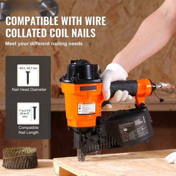 Coil Siding Nailer MCN55,1"to 2-1/4"15 Degree Pneumatic Siding Nail Gun,70-120PSI Air Coil Nailer for Siding,Pallet Sheathing,Fencing,Decking