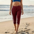thumbnail image 6 of Womens Elastic Waist Capri Jogger Pants Cuffed Ankle Pocket Cropped Yoga Sports Casual Pants Wine L(L), 6 of 8