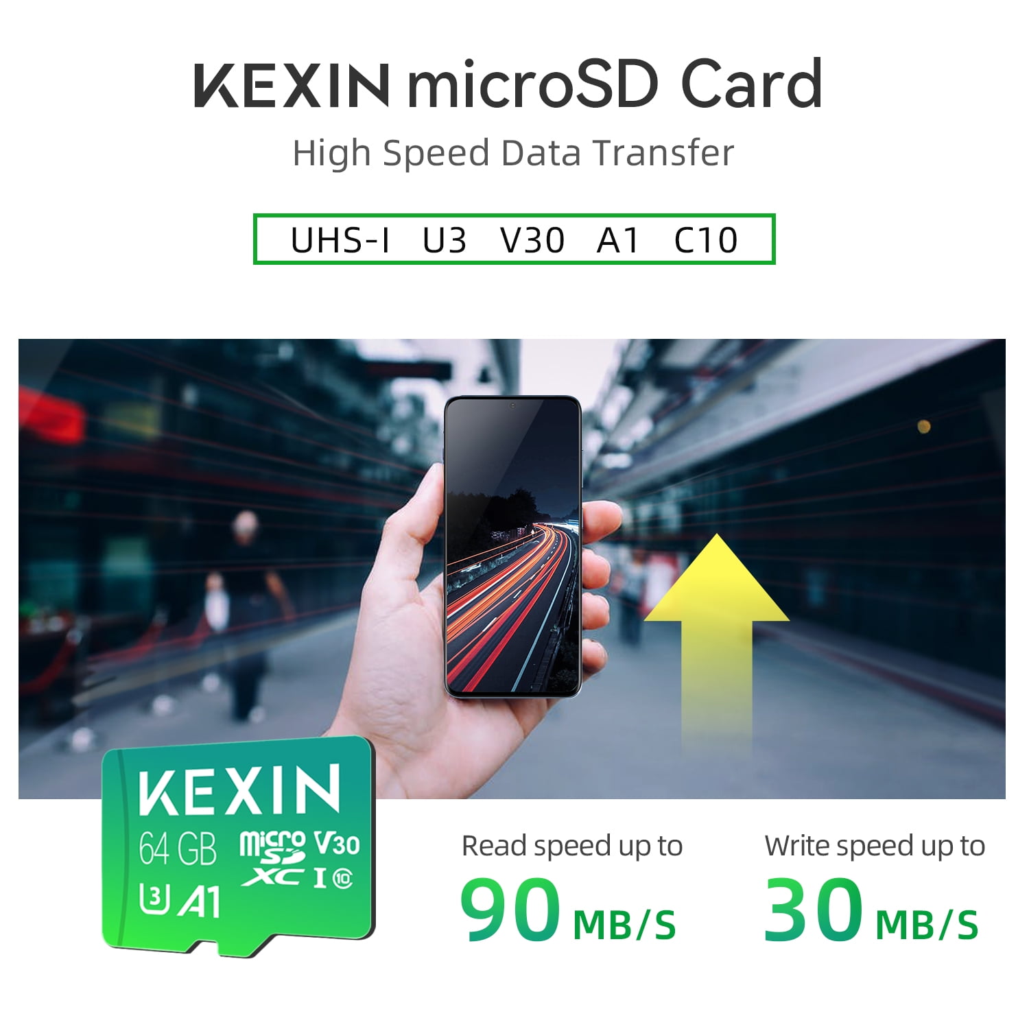 KEXIN 64GB SDXC Card with Adapter, Class 10 U3 High Speed Memory Card for Camera/ Drone/Dash Cam/Nintendo Switch/Tablet, 3pack