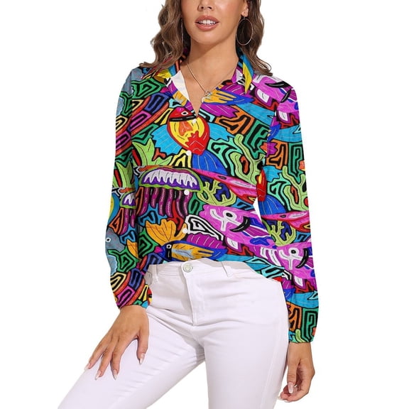 Mola De Panama Ocean Long Sleeve Blouse Woman Streetwear Casual Shirts Summer Oversize Woman Streetwear Clothing Birthday Present