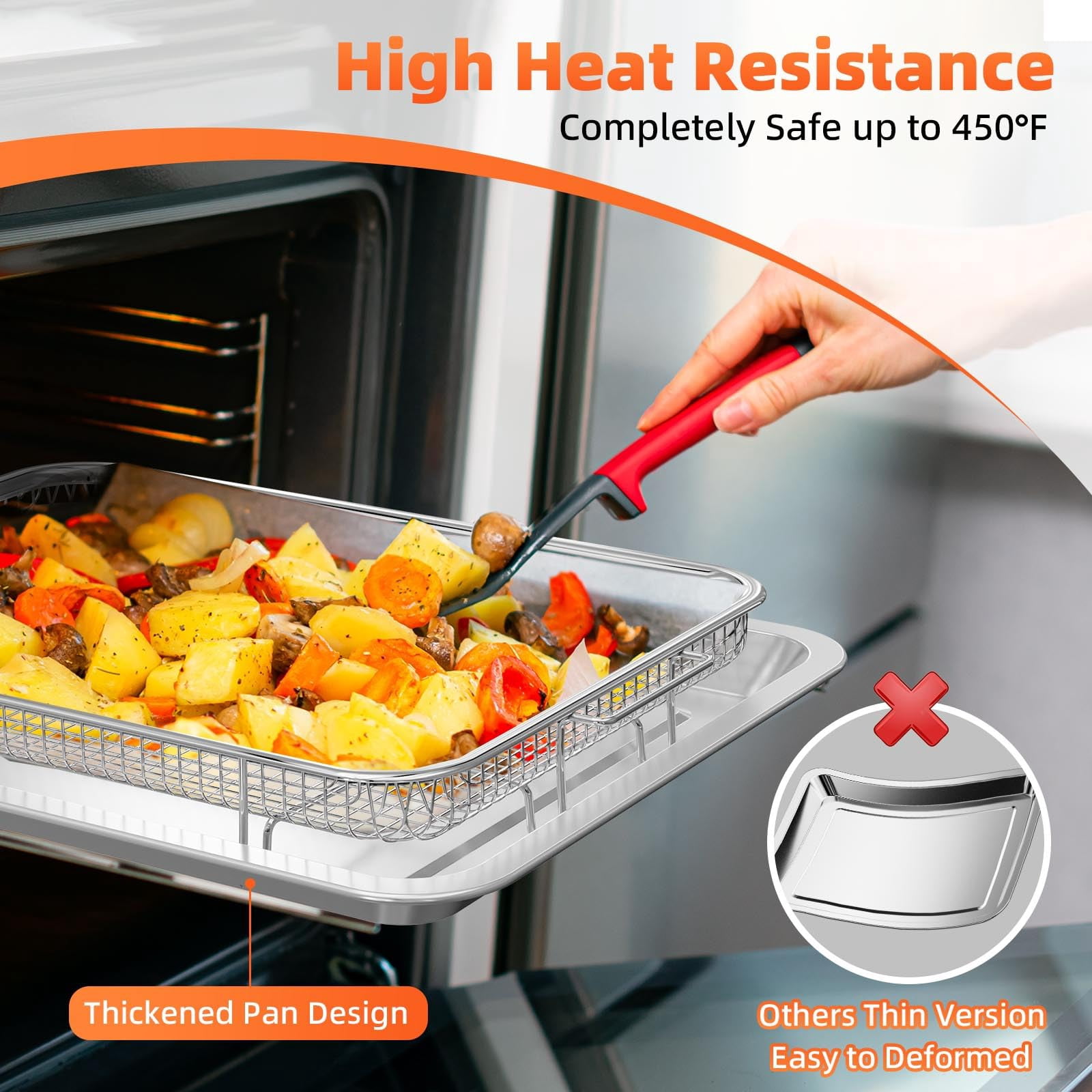 Air Fryer Basket for Oven,Oven Air Fryer Basket and Tray with 30 PCS Parchment Papers,2 Set Stainless Steel Air Fryer Pan and Crisper Tray for Baking Grilling Silver(15.6 x 11.6 inch)