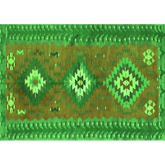 Ahgly Company Machine Washable Indoor Rectangle Oriental Green Traditional Area Rugs, 7' x 9'