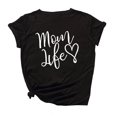 thumbnail image 5 of Camiseta casual para mujer, algodón suave con puños, manga corta, letras, dobladillo estampado, Abanopi Camiseta casual de mujer, 5 of 5