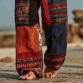 thumbnail image 4 of SGFCWSX Mens Harem Pants Patchwork Elastic Waist Drawstring Loose Boho Hippie Beach Casual Pants Red Size 5XL, 4 of 5