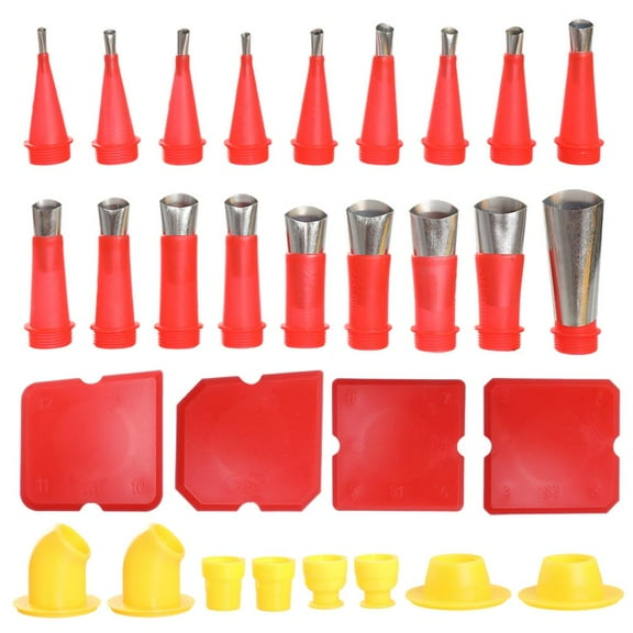 30pcs Caulking Finisher Kit, 18pcs Caulking Nozzle Tips Reusable Caulking Nozzle Coating Caulking Tool Kit with 8 Connector Caulking Guns and 4 Grout Scraper for Bathroom Doors Windows