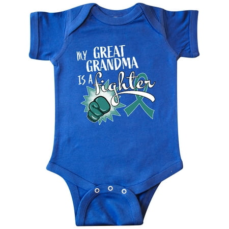 

Inktastic Ovarian Cancer Awareness My Great Grandma is a Fighter Gift Baby Boy or Baby Girl Bodysuit